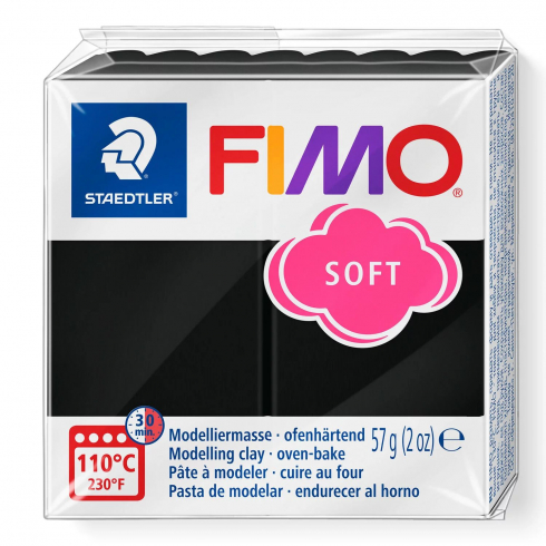 Fimo Soft Knete - schwarz, Modelliermasse 57g Normalblock