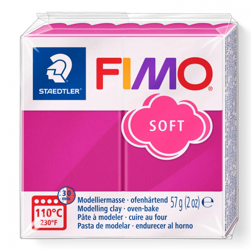 Fimo Soft Knete - himbeere, Modelliermasse 57g Normalblock