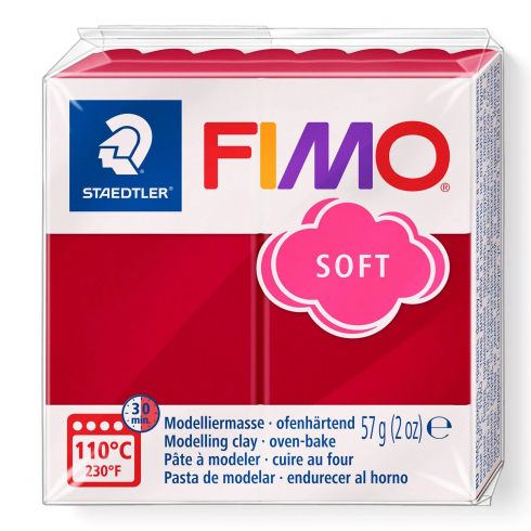 Fimo Soft Knete - kirschrot, Modelliermasse 57g Normalblock