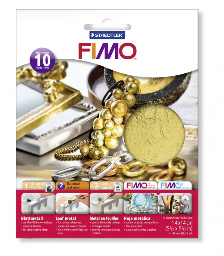FIMO Blattmetall in gold, 10 Blatt 14x14cm Blattgold